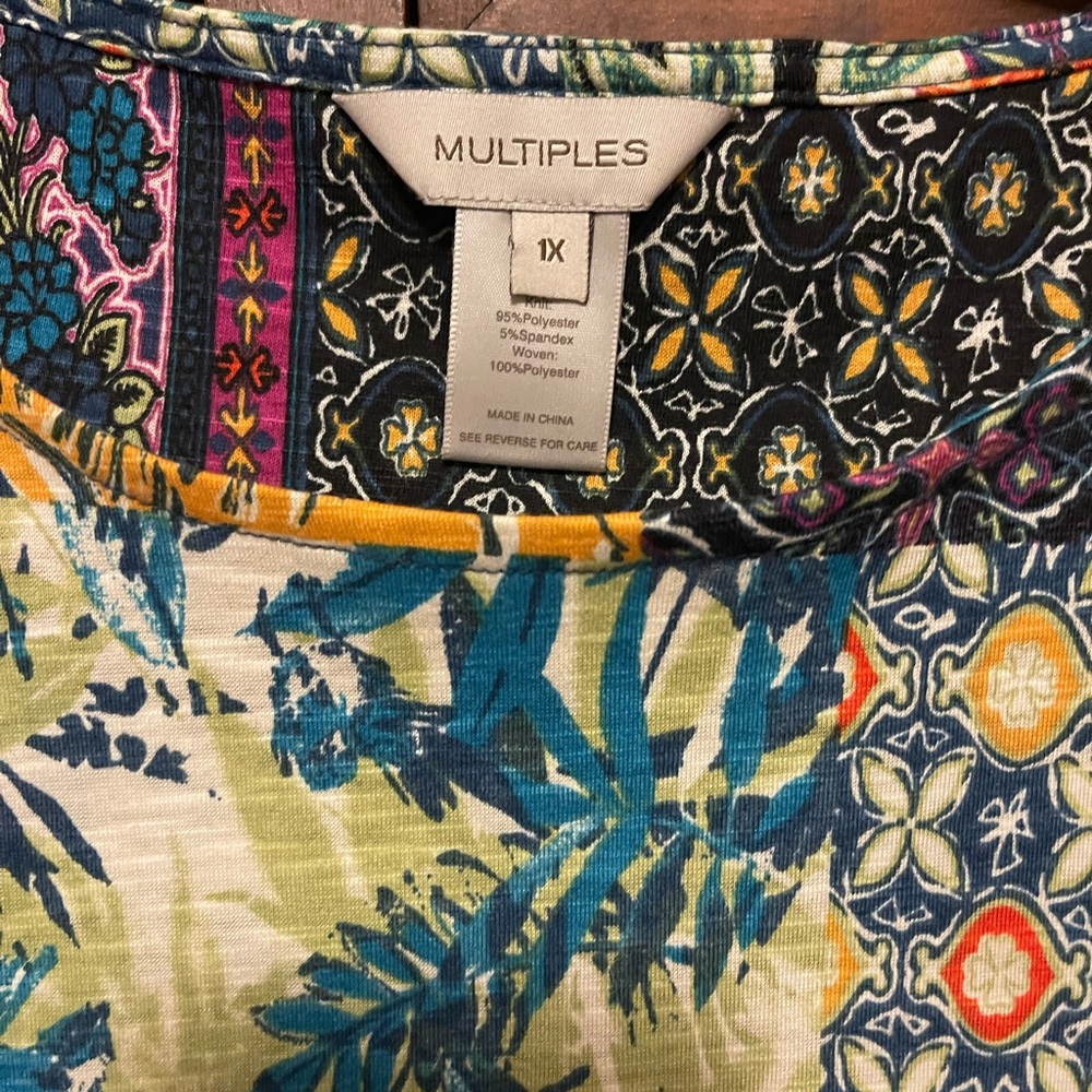 Multiples Multicolor Patchwork Blouse Size 1x - image 4